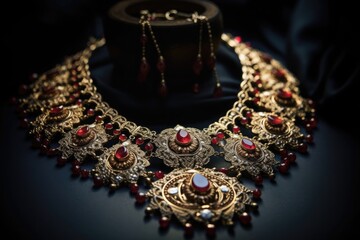 Beautiful red and gold jewelry, luxurious ornaments  on black