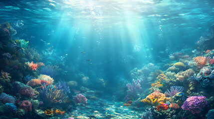 Fototapeta premium Scuba diver explores vibrant underwater world, swimming among colorful fish and coral reefs in the Red Sea