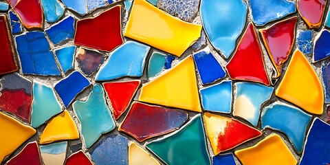Fototapeta premium Colorful mosaic of broken tiles in various shapes.