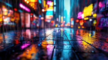 Obraz premium Abstract Blurry Neon City Street with Colorful Graffiti