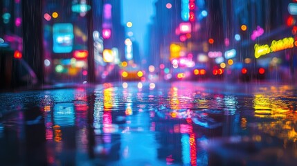 Obraz premium Abstract Blurry Neon City Street with Colorful Graffiti