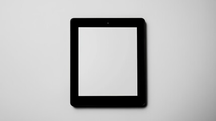 A black tablet computer against a plain white backdrop.