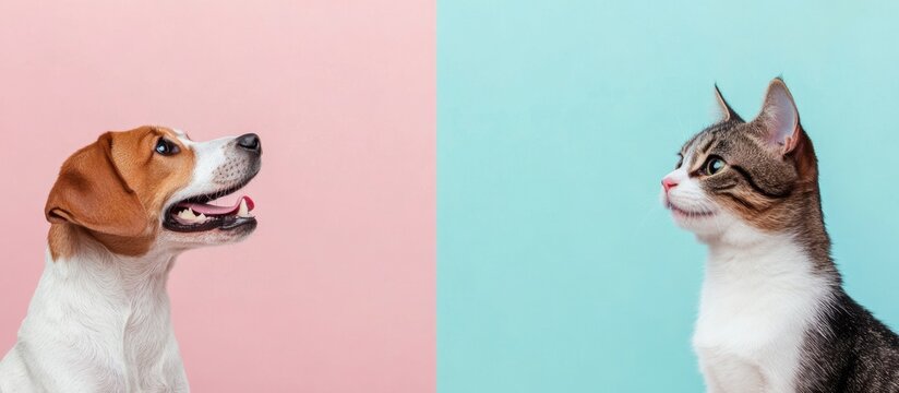 Dog and Cat on Pink Blue.