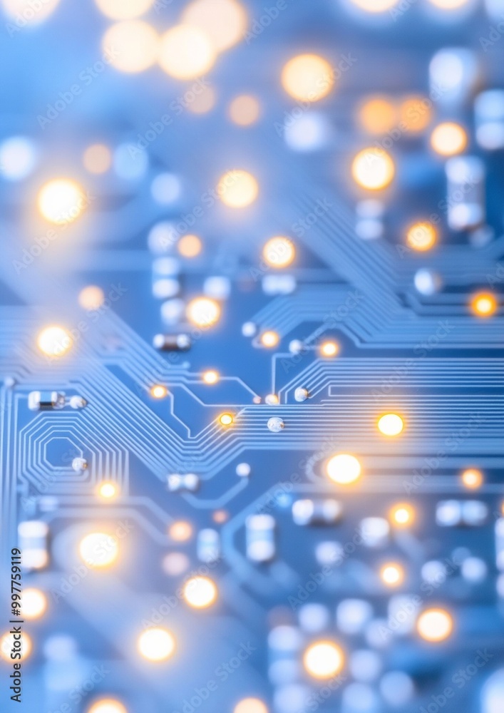 Poster glowing circuit board macro shot - futuristic technology close-up