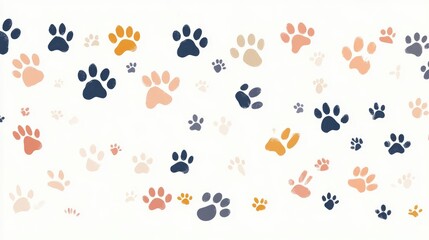 Vector Flat Illustration of Various Paw Prints. Pastel Color Palette on White Background