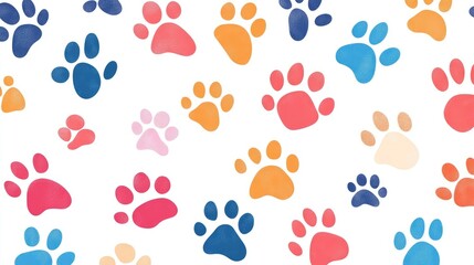 Vector Flat Illustration of Various Paw Prints. Pastel Color Palette on White Background