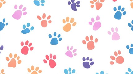 Vector Flat Illustration of Various Paw Prints. Pastel Color Palette on White Background