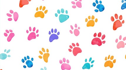 Vector Flat Illustration of Various Paw Prints. Pastel Color Palette on White Background