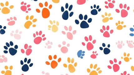 Vector Flat Illustration of Various Paw Prints. Pastel Color Palette on White Background