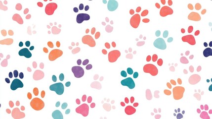 Vector Flat Illustration of Various Paw Prints. Pastel Color Palette on White Background