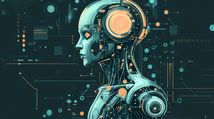 Industrial concept engineer robot concept of artificial intelligence for industrial revolution. Cyborg Revolution. Illustration