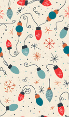 New Year's and Christmas festival seamless pattern in a 2D doodle illustrator style on pastel color backgrounds for graphic advertising.