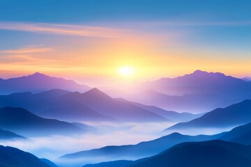 Fototapeta premium Sunrise over mountains covered with a sea of mist
