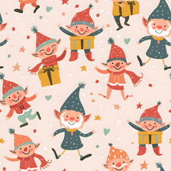 New Year's and Christmas festival seamless pattern in a 2D doodle illustrator style on pastel color backgrounds for graphic advertising.