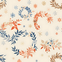 New Year's and Christmas festival seamless pattern in a 2D doodle illustrator style on pastel color backgrounds for graphic advertising.