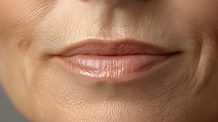 Obraz premium Close-up of a woman's mouth with deep lines and wrinkles, followed by a smooth, wrinkle-free outcome post-treatment, demonstrating anti-aging effects