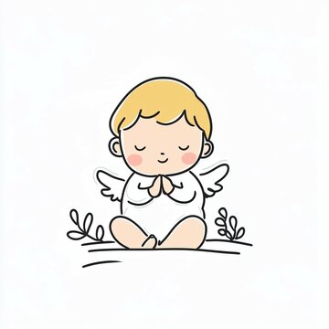 cute angel child praying, cartoon style clip art preview