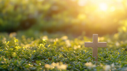 Christian cross in a blurred background, symbolizing faith, hope, and spiritual guidance. The simplicity of the scene evokes contemplation and connection to divine presence