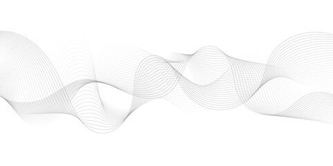 Abstract grey, white smooth element swoosh speed wave modern stream background. Wave with lines created using blend tool. Abstract frequency sound wave lines and twisted curve lines background.	