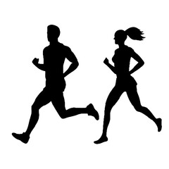 Running Partners Men and Women Silhouette Vector Illustration