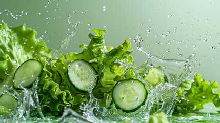 fruits and vegetables splashing in a graphic advertising background.
