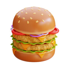 double chicken burger 3d icon illustration