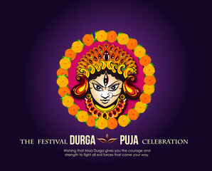 illustration of Goddess Durga in Happy Dussehra Navratri background with text in Hindi Shubh navratri meaning happy navratri