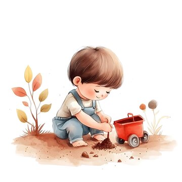 recommend clip art: Little Boy Playing with Toy Wagon in Sandbox.