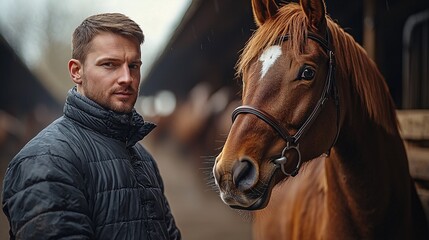 A farrier adjusting the fit of a horseshoe, with a calm horse standing still in a stable
