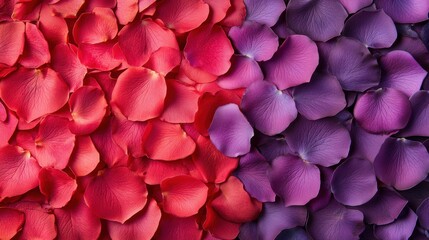 Fototapeta premium Bright red and purple rose petals create a stunning and colorful arrangement, perfect for enhancing any festive occasion or celebration