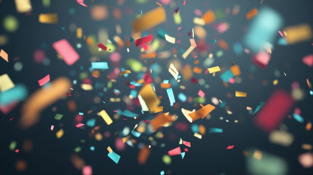 A colorful burst of confetti enlivens the dark backdrop, creating a festive atmosphere during a celebration or special event
