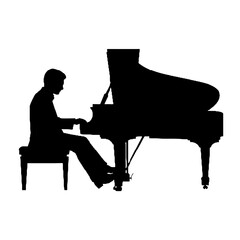 Elegant Concert Pianist Silhouette Vector Illustration