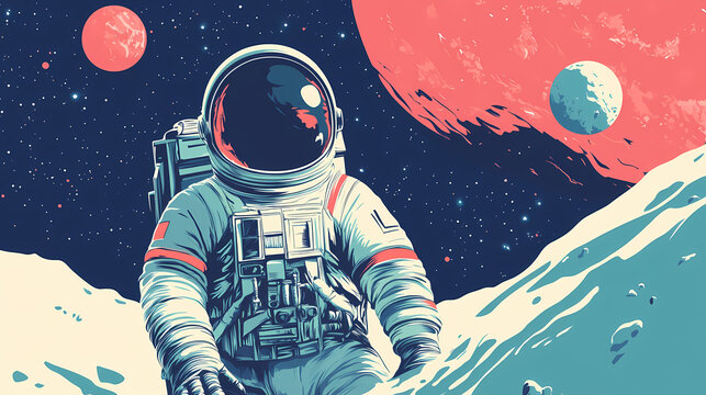 Outer space odyssey astronauts alien encounters and co flat banner theme. Space Odyssey. Illustration