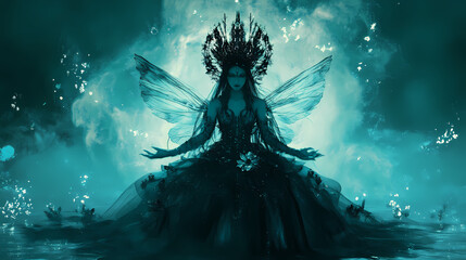 Fototapeta premium Queen of darkness on the throne, generative ai. Fairy Queen. Illustration