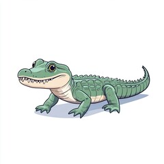 Obraz premium artwork features a playful crocodile in a flat design style, using soft pastel colors on a pristine white background, ideal for kids' themes or educational purposes