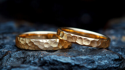 close-up shot of two gold wedding rings resting on textured fabric, symbolizing eternal love, commitment, and the sacred bond of marriage, highlighting the timeless significance of union
