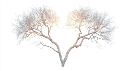 Fototapeta premium Heart-shaped branch structure of a leafless tree, with glowing white accents, isolated on a bright white background, vector art, smooth lines, minimalism