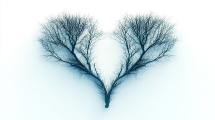 Fototapeta premium Heart-shaped branch structure of a leafless tree, with glowing white accents, isolated on a bright white background, vector art, smooth lines, minimalism