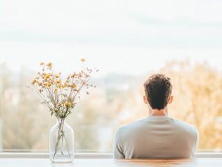 Tranquil Contemplation in Minimalist Setting with Natural Light and Simple Decor