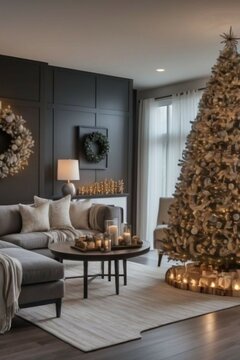 Modern Livingroom with Christmas Tree