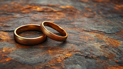 close-up shot of two gold wedding rings resting on textured fabric, symbolizing eternal love, commitment, and the sacred bond of marriage, highlighting the timeless significance of union