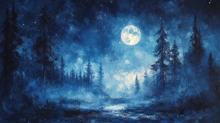 Enchanted Forest Under Moonlight Night Sky