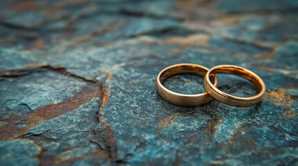 close-up shot of two gold wedding rings resting on textured fabric, symbolizing eternal love, commitment, and the sacred bond of marriage, highlighting the timeless significance of union