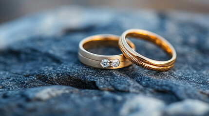 close-up shot of two gold wedding rings resting on textured fabric, symbolizing eternal love, commitment, and the sacred bond of marriage, highlighting the timeless significance of union