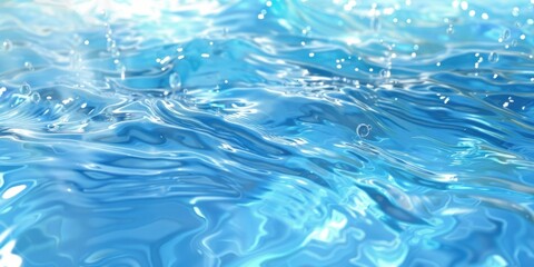 "Close-up of blue water surface with light reflections. Abstract liquid background."