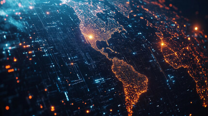 futuristic digital landscape showcasing global connectivity. Streams of binary code and interconnected lines symbolize the flow of information, data exchange, and modern communication across the world