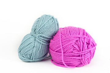 wool ball pink and blue isolated on white 