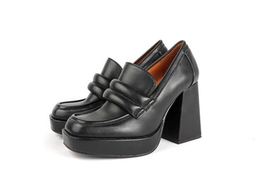 black high heel shoe isolated on white , business shoes