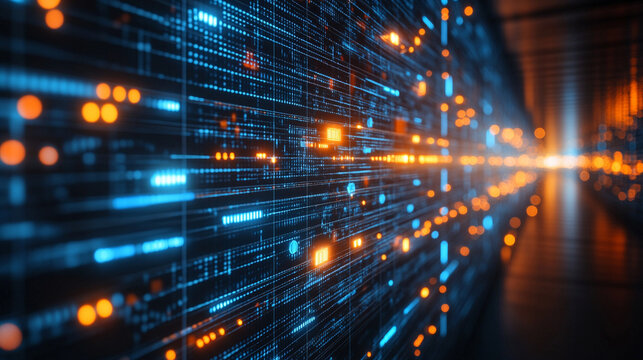 futuristic digital landscape showcasing global connectivity. Streams of binary code and interconnected lines symbolize the flow of information, data exchange, and modern communication across the world