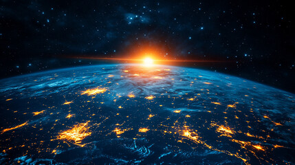 futuristic digital landscape showcasing global connectivity. Streams of binary code and interconnected lines symbolize the flow of information, data exchange, and modern communication across the world
